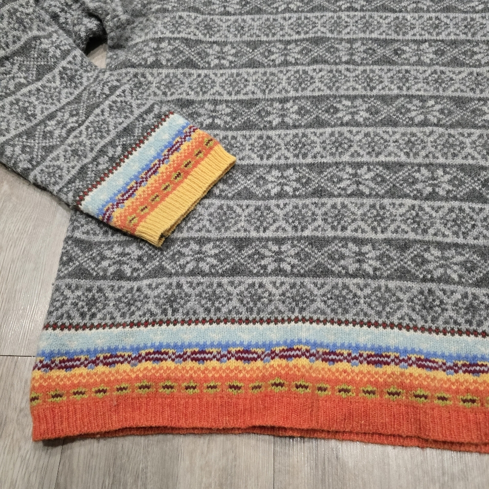100% Lambswool Sweater Womens Sz L Old Navy Turtleneck Gray Orange Blue Stripes - Picture 3 of 9